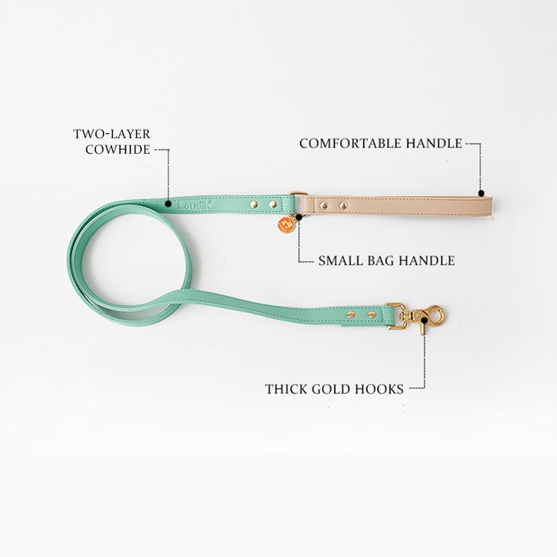 Luxury Two-Layer Cowhide Dog Leash – Comfortable Handle, Gold Hardware 4 Colors