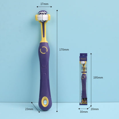 Purple one-size pet toothbrush size chart showing 170 mm length and 17 mm head width