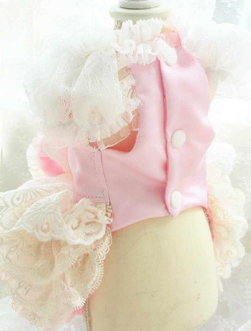 Charming Pink Lace Dog Dress Handcrafted Gorgeous Princess Gown For Wedding Party