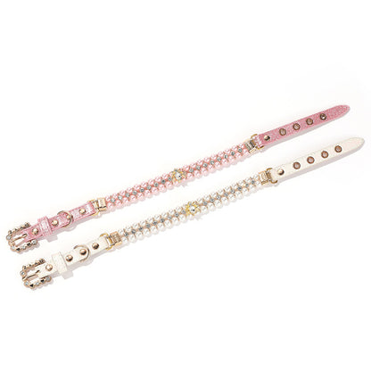 Pet Luxury Pink Pearl Collar with Bee Pendant For Dog