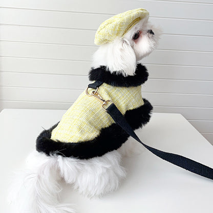 Dog cape+leash sets yellow tweed (no hat)