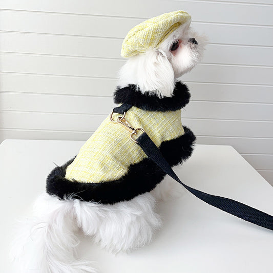 Dog cape+leash sets yellow tweed (no hat)