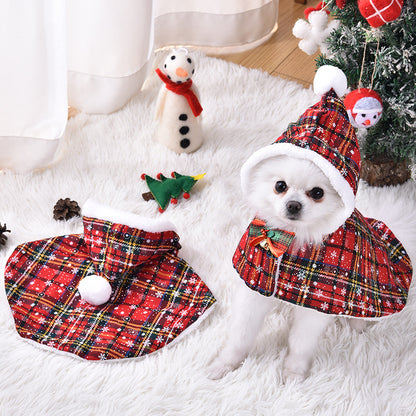 Christmas Tartan Hooded Cape for Dogs & Cats