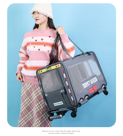 Rolling Pet Carrier – Bus Style Travel Bag with Wheels &amp; Mesh Panels