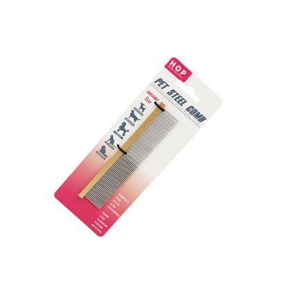 Small Gold straight metal pet grooming comb in package