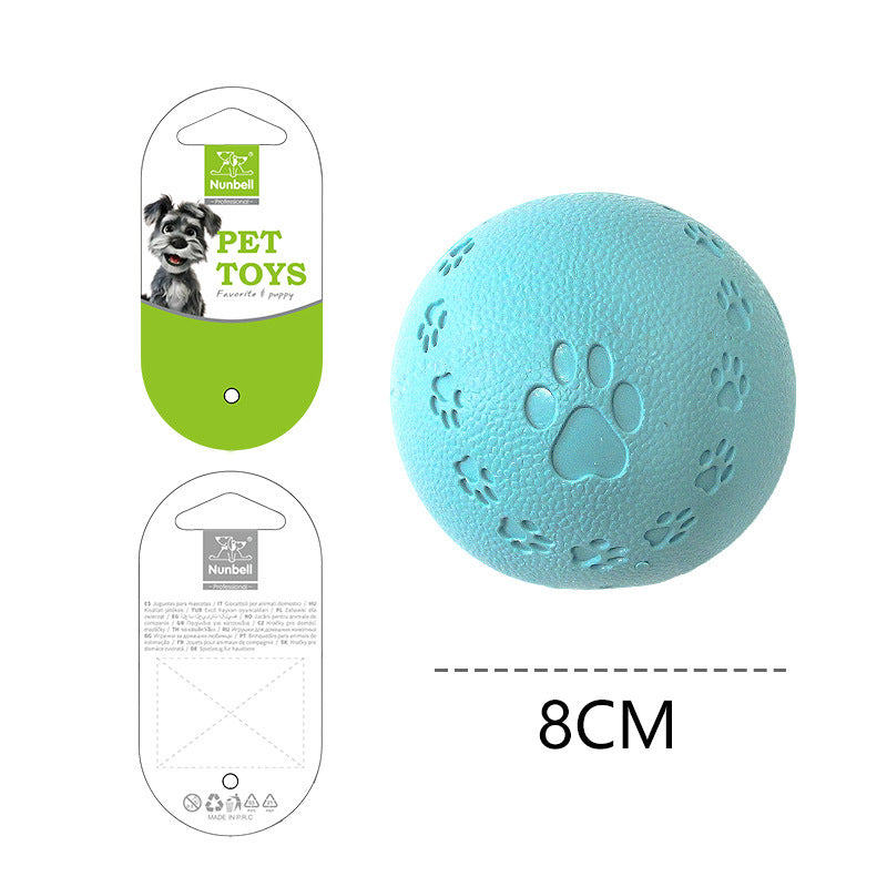 Blue Nunbell paw print latex squeaky pet ball in L 8 cm size