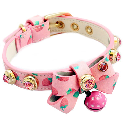 Handmade Strawberry Dog Collar Leash Sets Real Calfskin Customize