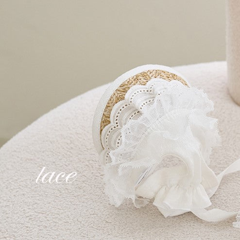 Lace straw hat white lace