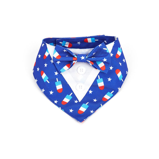 Patriotic popsicle dog tuxedo bandana with bow tie