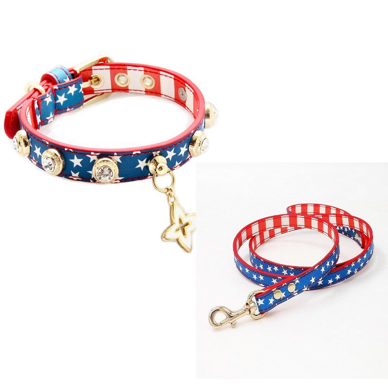 Handmade Patriotic American Flag Pet Collar Small and Medium Dogs Collar Leash