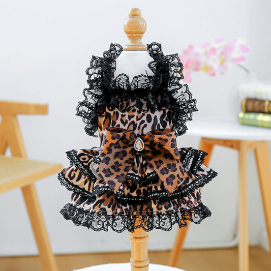 Leopard Lace Ruffle Dog Dress boutique pet product detail photo 2