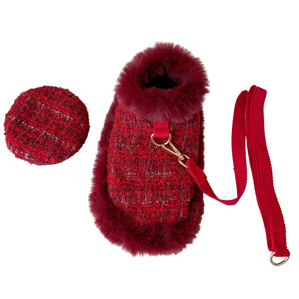 Dog cape+hat+leash sets wine tweed