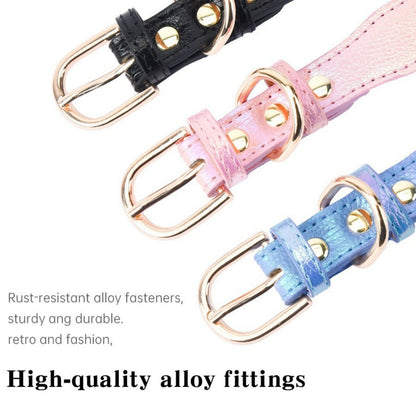 Adjustable PU Leather Dog Collar with Crystal Heart Charm