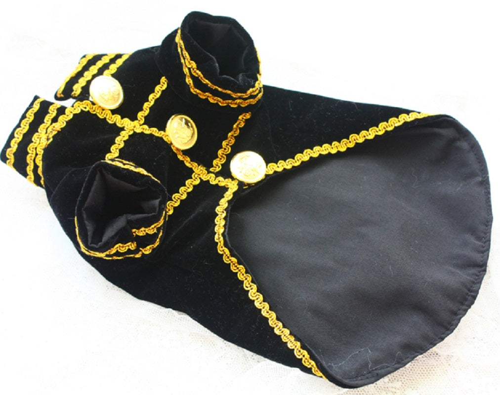 Handcrafted Velvet Dog Outfit with Gold Embroidery Double Breasted Buttons Vintage Pet Jacket