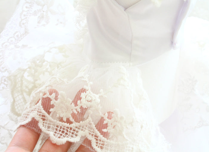 Premium lace embroidery and layered bridal tulle detail