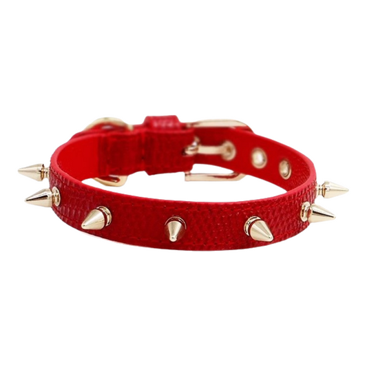 Red Calf Leather Spiked Pet Collar Bold and Stylish Collar Lizard Pattern