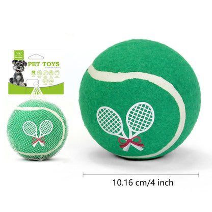 Green Nunbell crossed rackets tennis ball pet toy, 4 inches wide