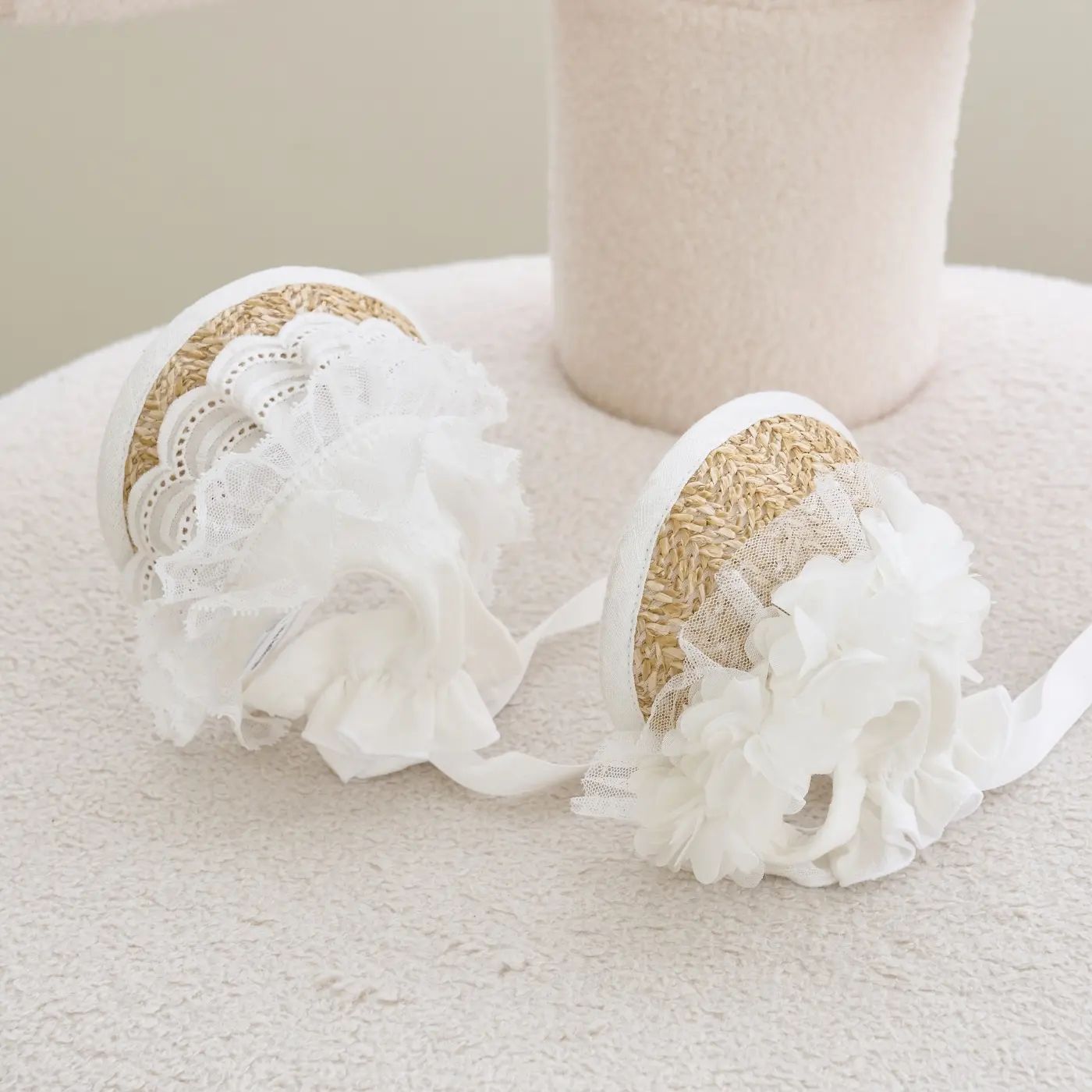 Lace straw hat white lace