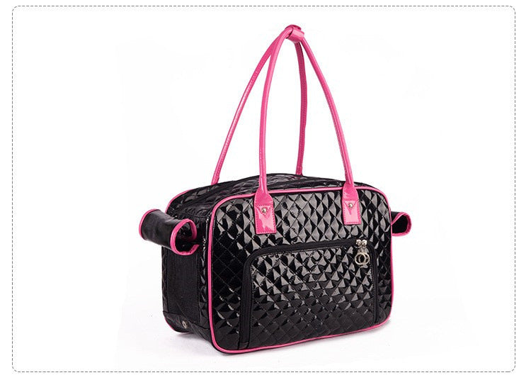 Black and Pink Quilted Pet Carrier Bag
