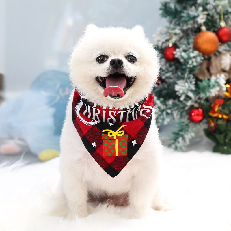 Christmas Plaid Pet Bandana - Snowman Design Dog Scarf