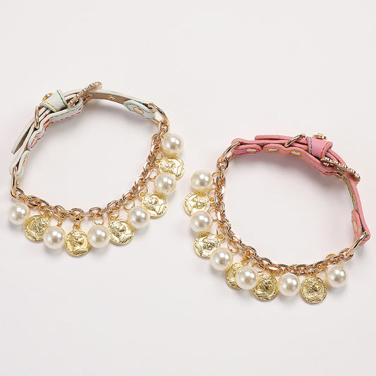 Royal Coin & Pearl Charm Pet Collar