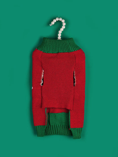 Christmas Pet Sweater • Reindeer Knit & Green Trim