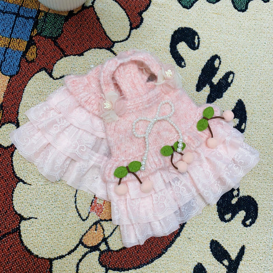 Dog Sweater Dress Pink Cherry