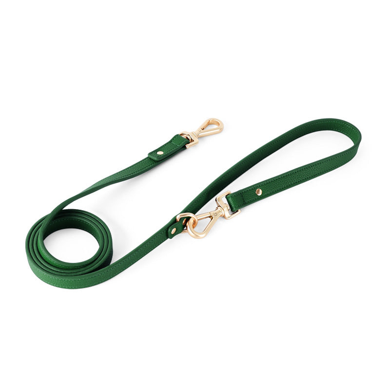 Luxury Leather Dog Harness & Leash Set – Brown/Green