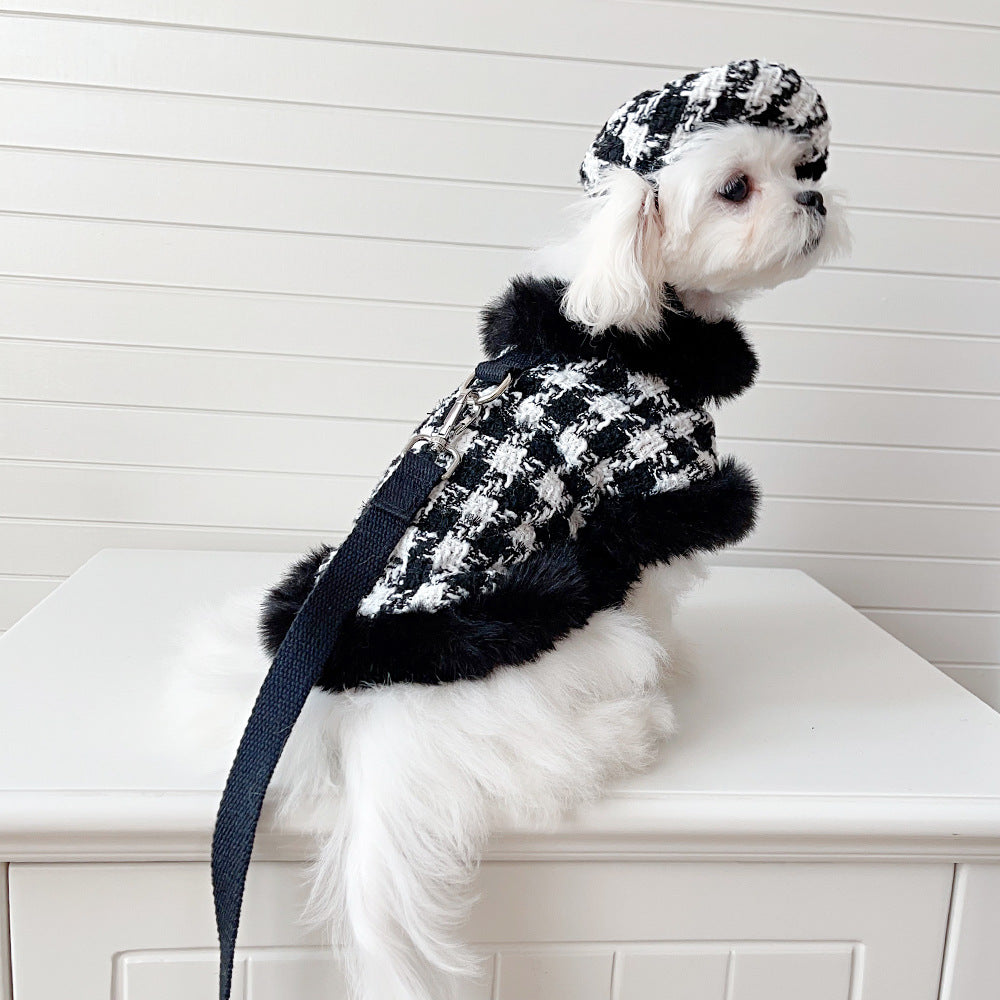 Dog cape+hat+leash sets Houndstooth