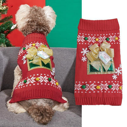 Christmas Pet Sweater • Gift Box Appliqué & Bow Knit - main product view