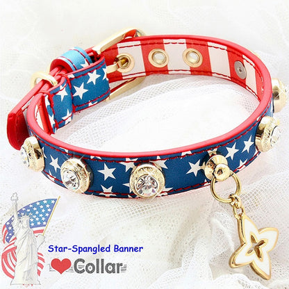 Handmade Patriotic American Flag Pet Collar Small and Medium Dogs Collar Leash