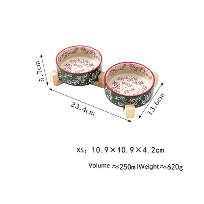 Pet Ceramic Bowl With Stand Garden Pattern
