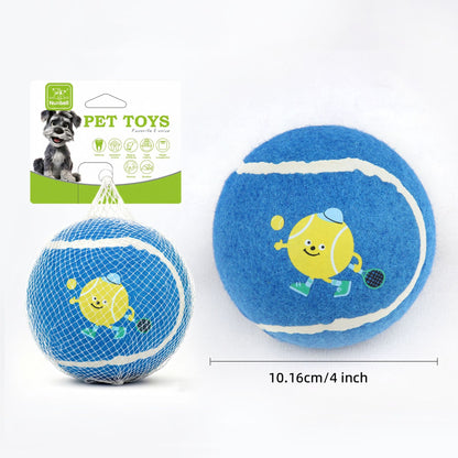 Blue Nunbell character print tennis ball pet toy, 4 inches wide