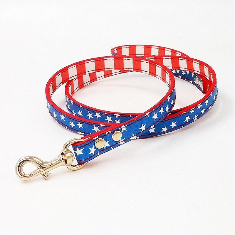 Handmade Patriotic American Flag Pet Collar Small and Medium Dogs Collar Leash