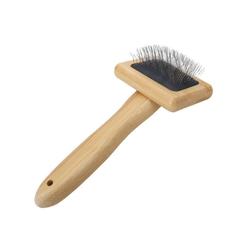 Small bamboo slicker brush for dogs and cats with hanging hole handle