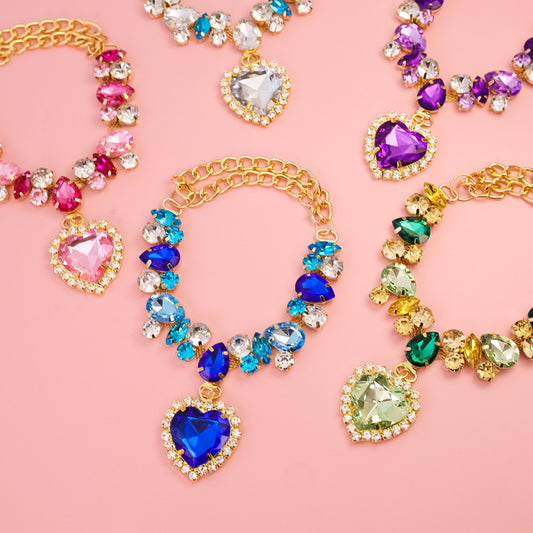 Heart Gem Dog Necklace with Crystal Charms
