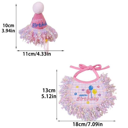 Pink Balloon Pet Birthday Hat and Bib Set