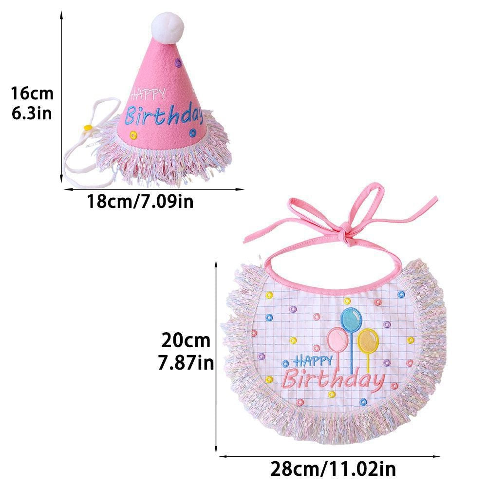 Pink Balloon Pet Birthday Hat and Bib Set