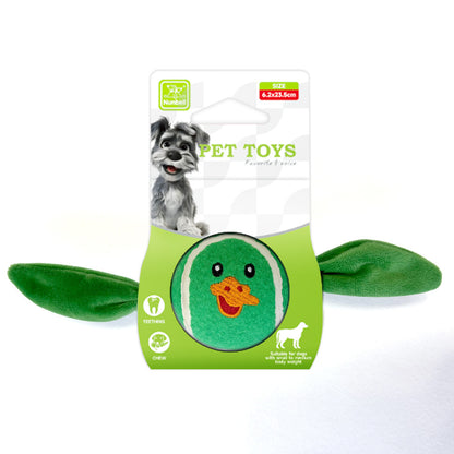 Green duck animal tennis ball pet toy with soft fabric wings