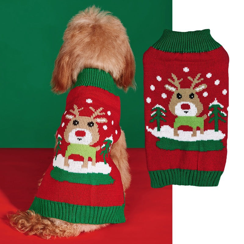 Christmas Pet Sweater • Reindeer Knit & Green Trim