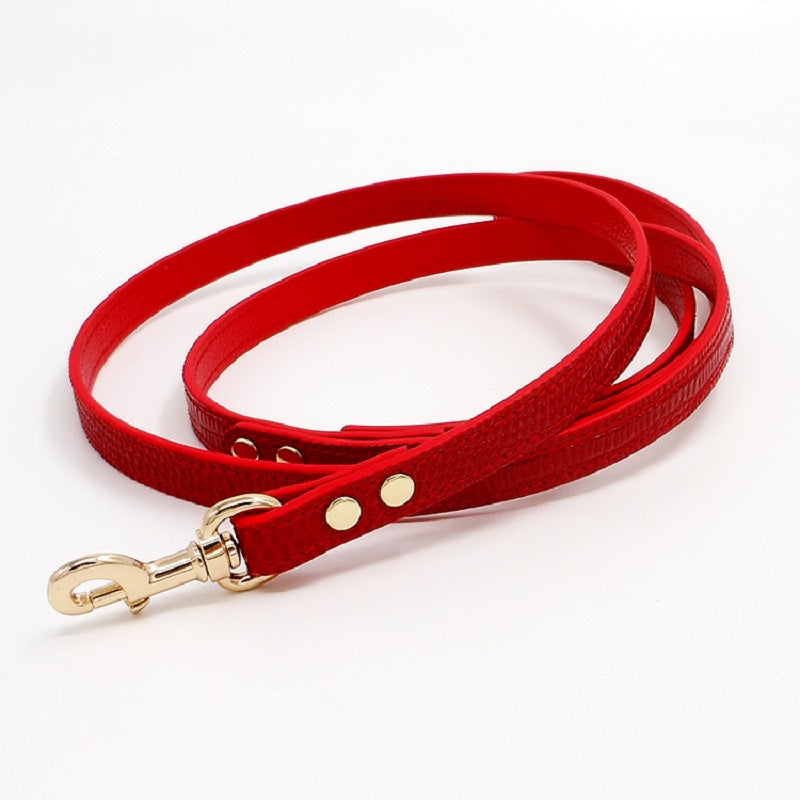 Handmade Calf Leather Pet Collar Leash Set for Small and Medium Dogs