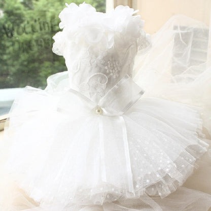 Luxury Classic White Pet Wedding Dress Elegant Floral Tulle Dog Dress