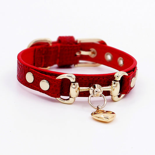 Handmade Calf Leather Pet Collar Leash Set for Small and Medium Dogs