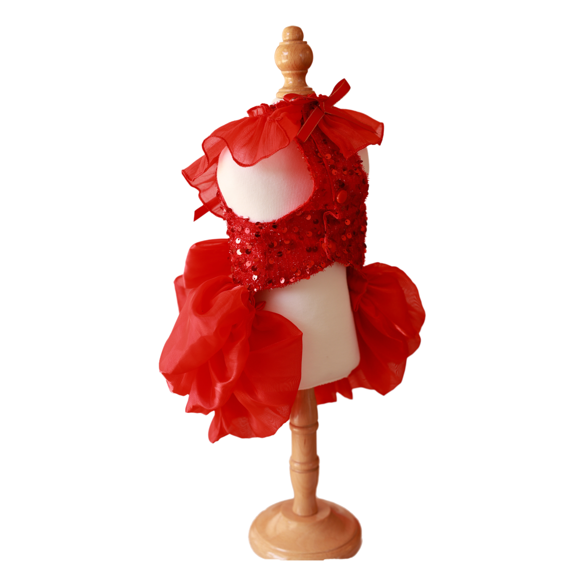 Red Princess Dog Dress – Sequin Lace & Jewel Bow Gown
