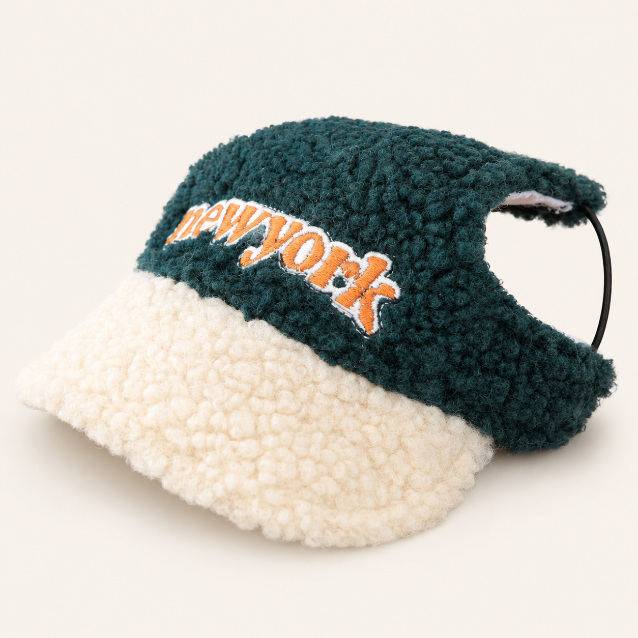 Sherpa teddy dog visor hat in green and cream