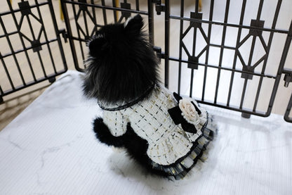 Handmade Luxury Pet Tweed Coat Dog Dress Outfit For Winter Fashion