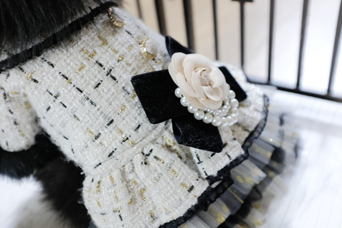 Handmade Luxury Pet Tweed Coat Dog Dress Outfit For Winter Fashion