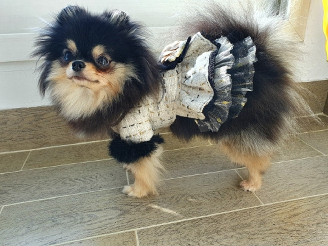 Handmade Luxury Pet Tweed Coat Dog Dress Outfit For Winter Fashion