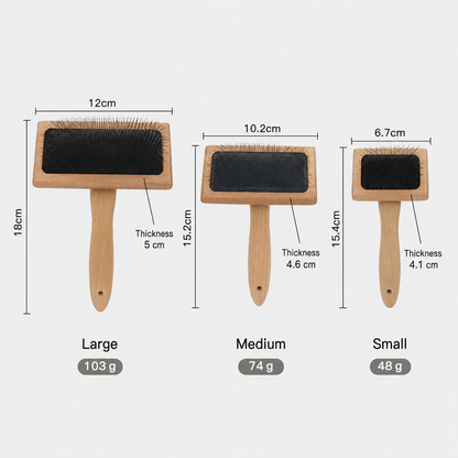 Bamboo slicker brush size chart showing small and large measurements