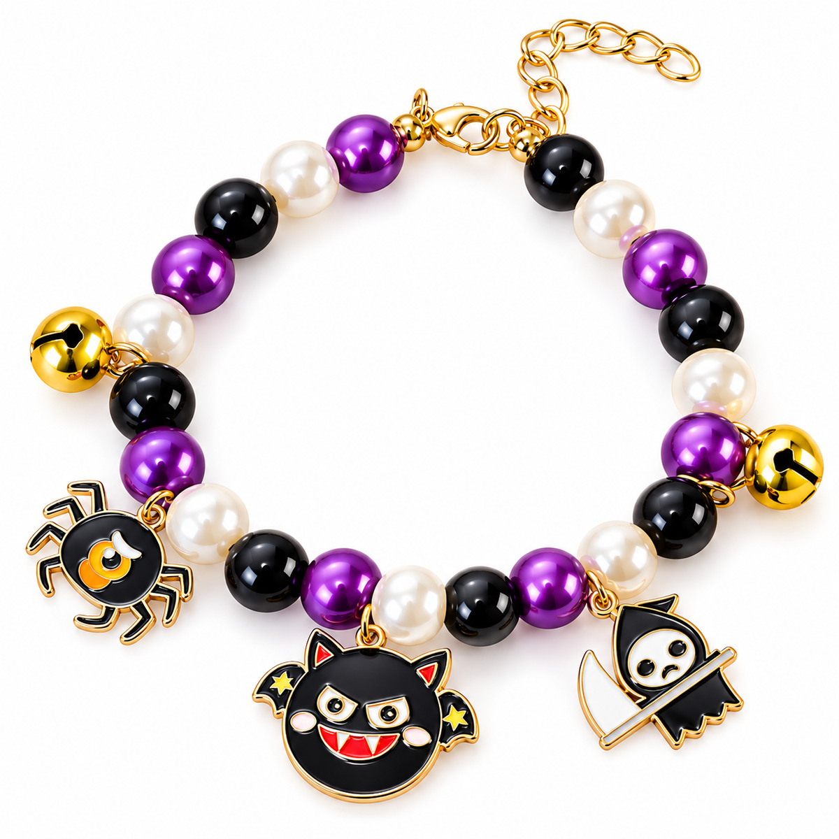 Halloween Bat and Spider Pet Bead Necklace